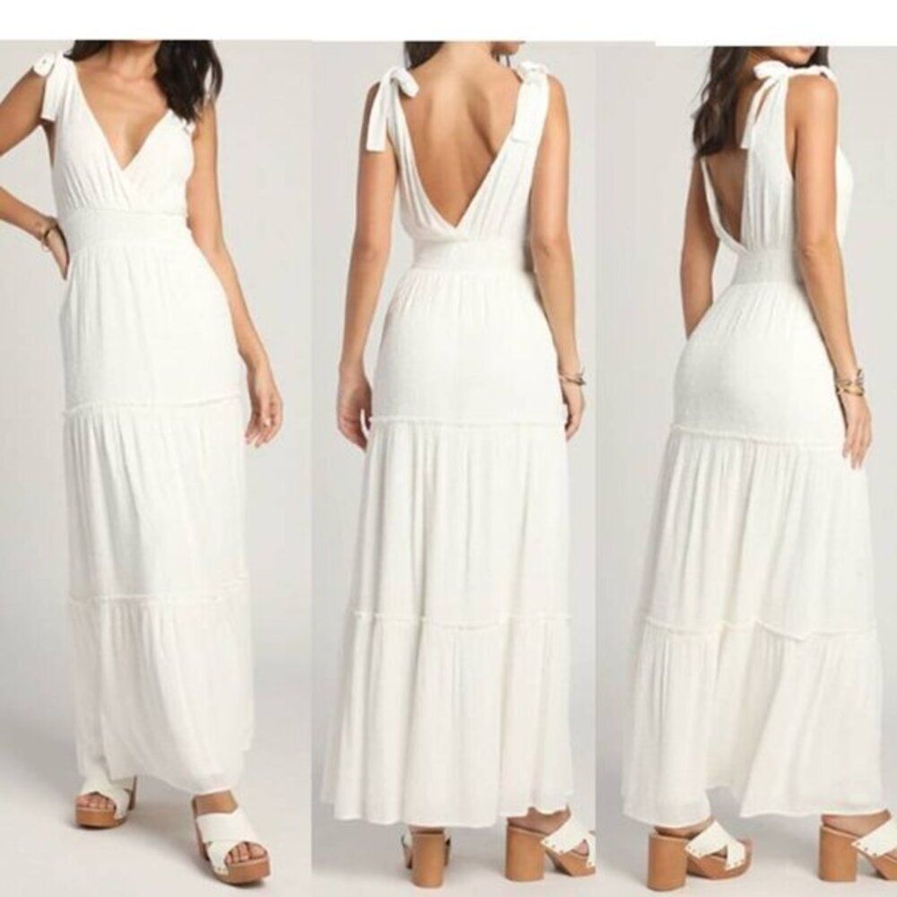 Lulus‎ Women's White Tie-Strap Swiss Dot Maxi Dress